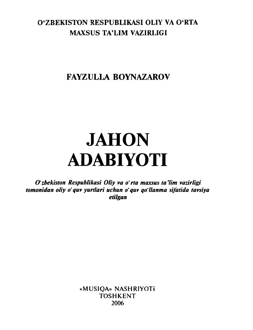 F.BOYNAZAROV JAHON ADABIYOTI