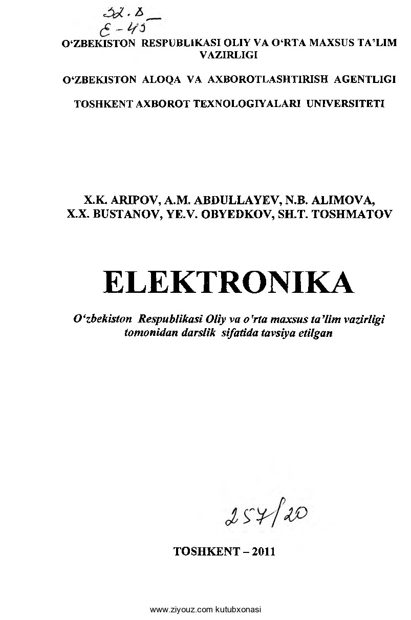 Elektronika (X.Aripov, A.Abdullayev va b.)