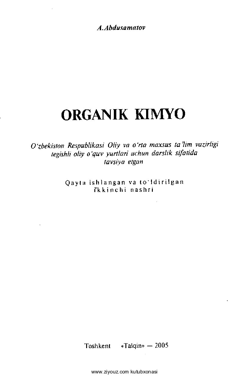 Organik kimyo (A.Abdusamatov)