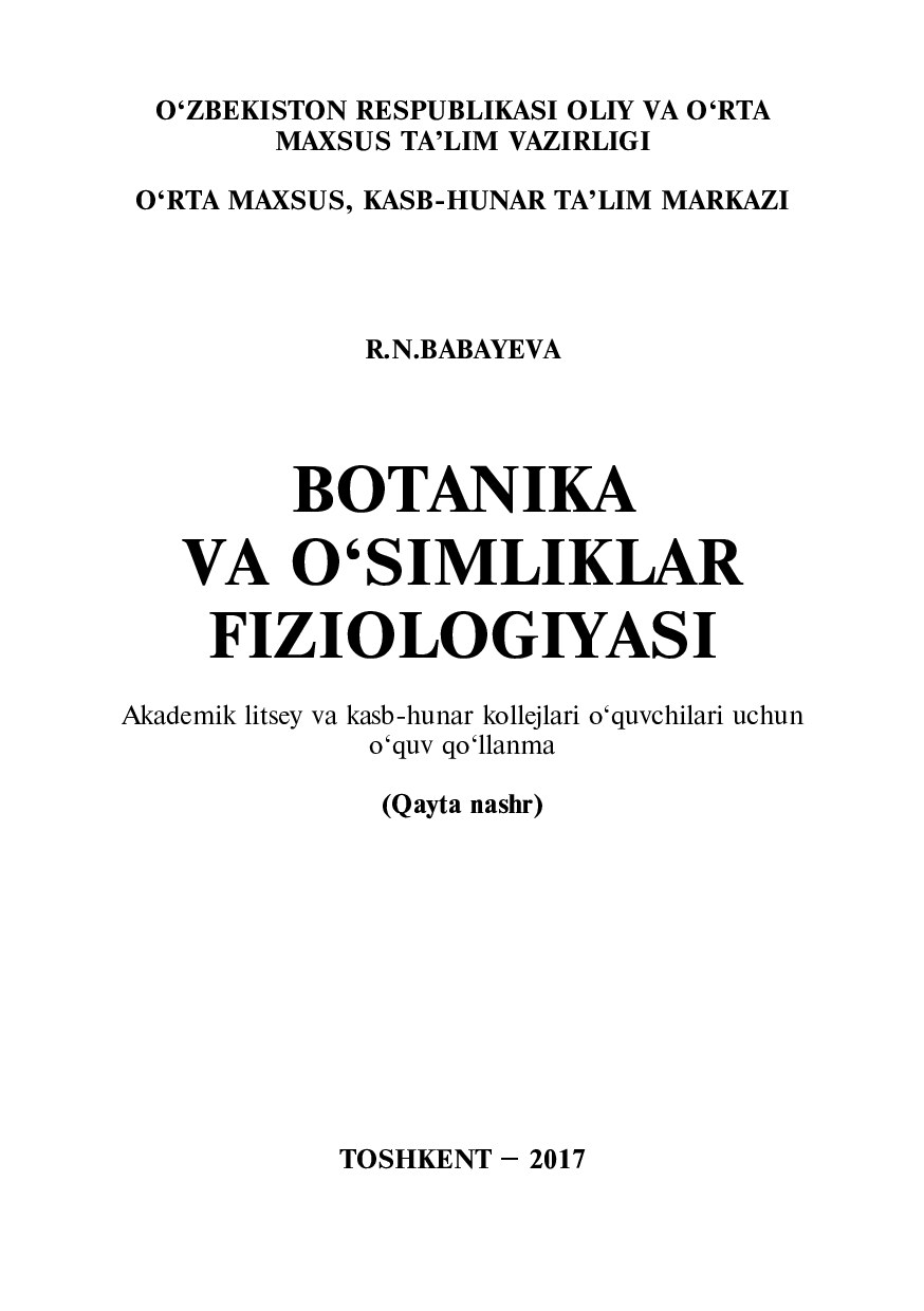 O’ZBEKISTON RESPUBLIKASI OLIY VA O’RTA MAXSUS TA’LIM VAZIRLIGI