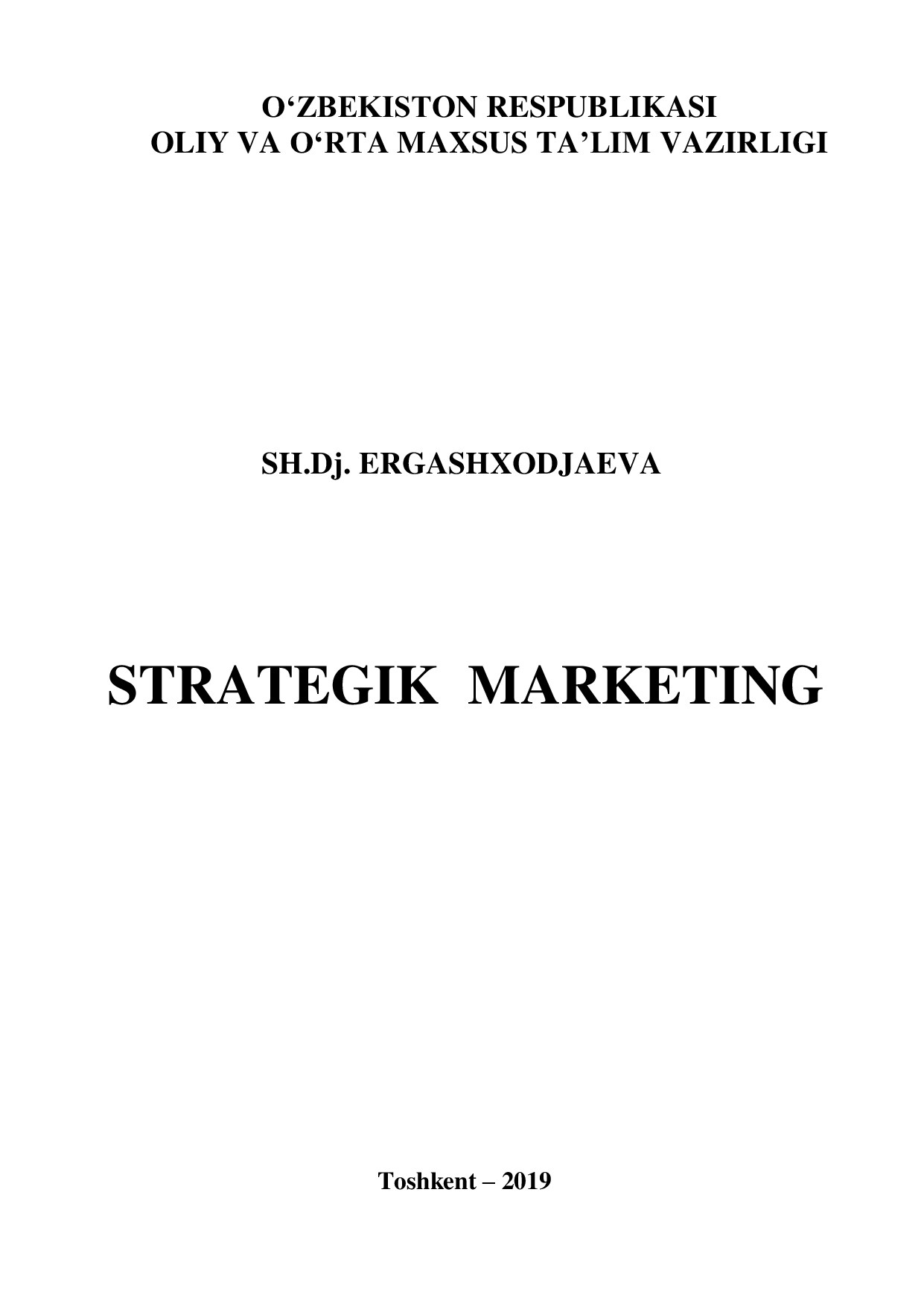 Strategik marketing. Darslik.  2019