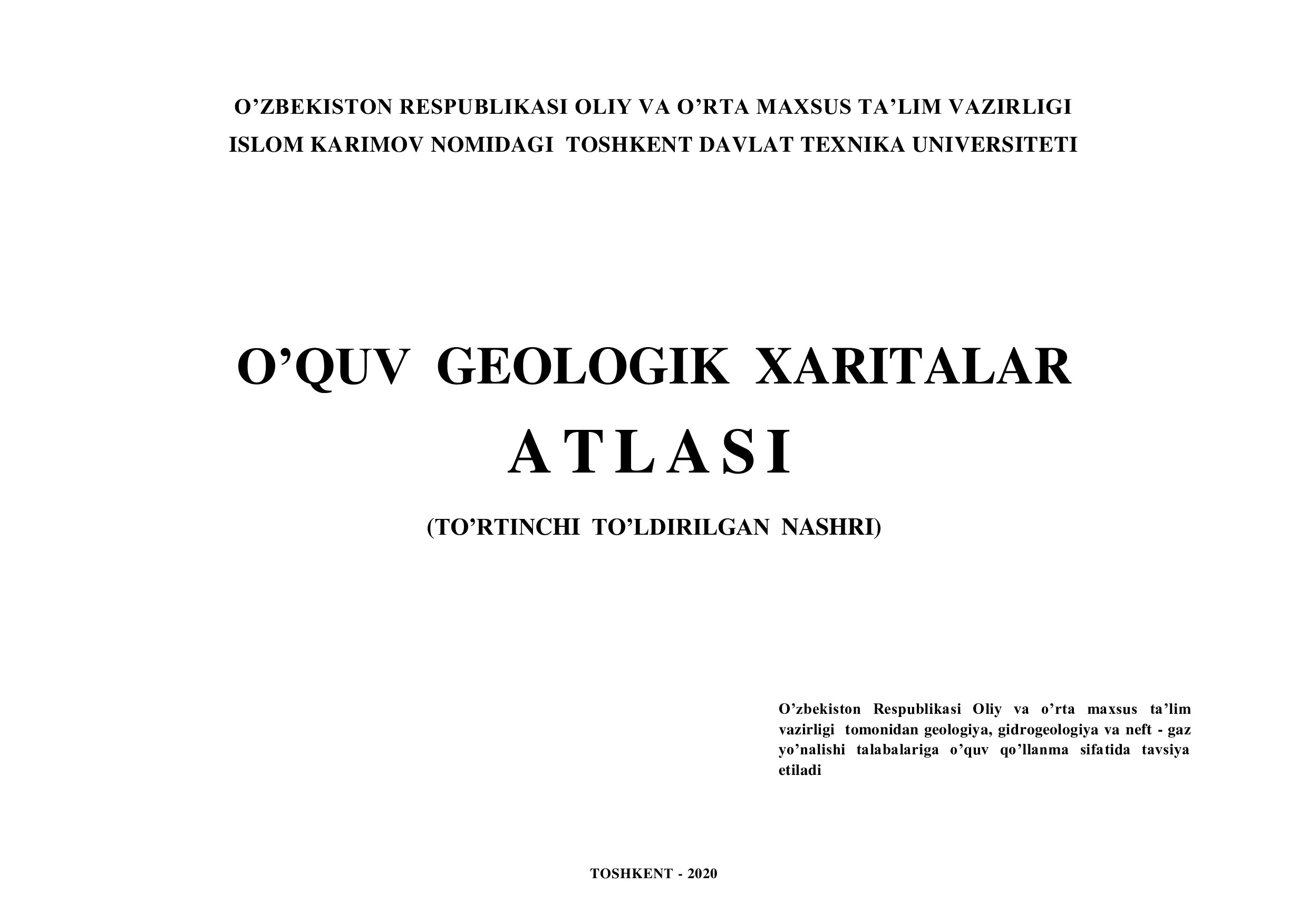 O'quv geologik xaritalar atlasi 2020