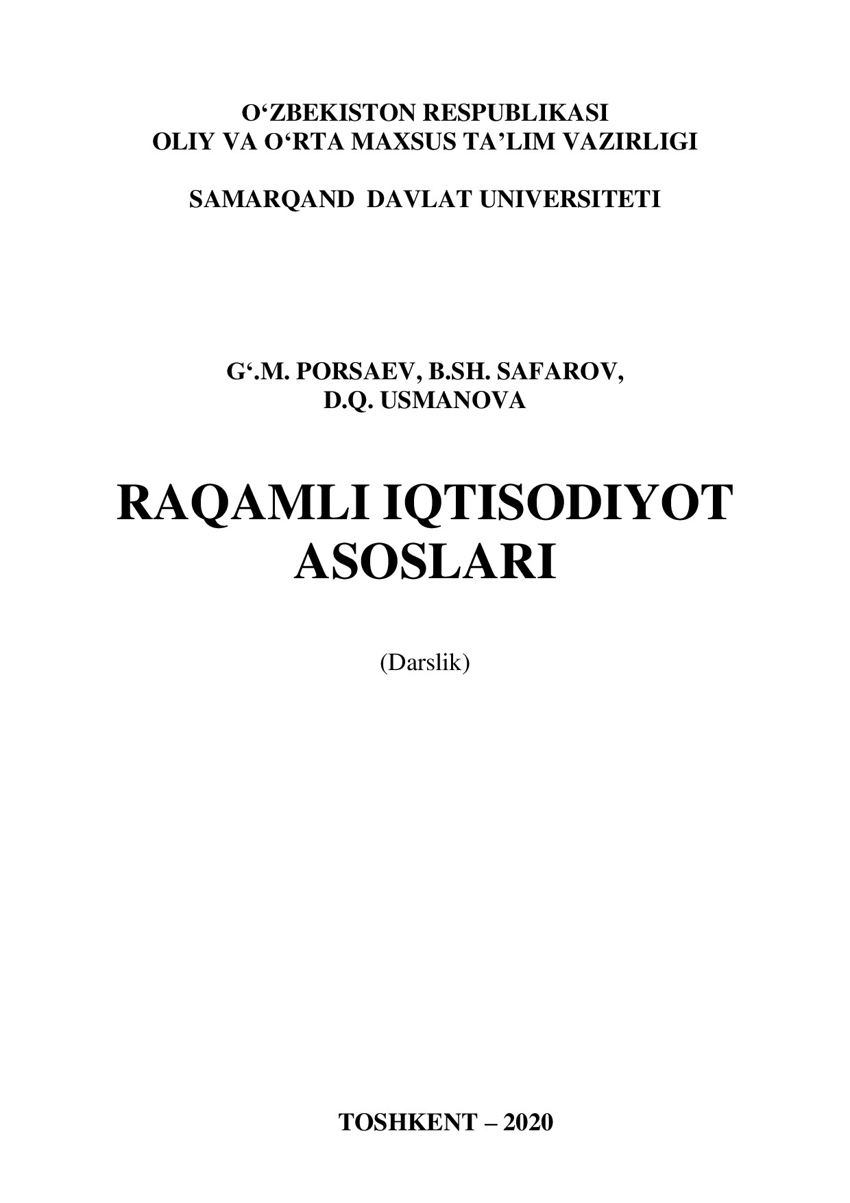 1. RAQAMLI IQTISODIYOT ASOSLAR Darslik-2020