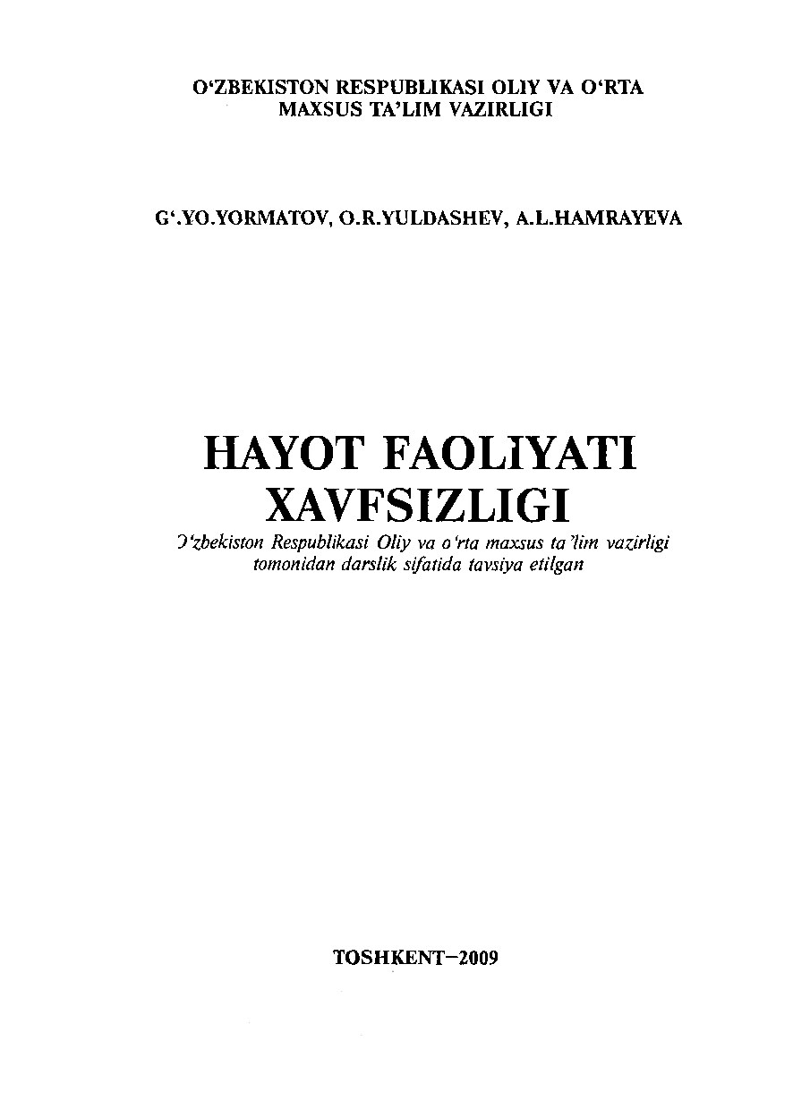 136_Hayot_faoliyati_xavfsizligi_G'_Yormatov_va_boshqalar_T_2009