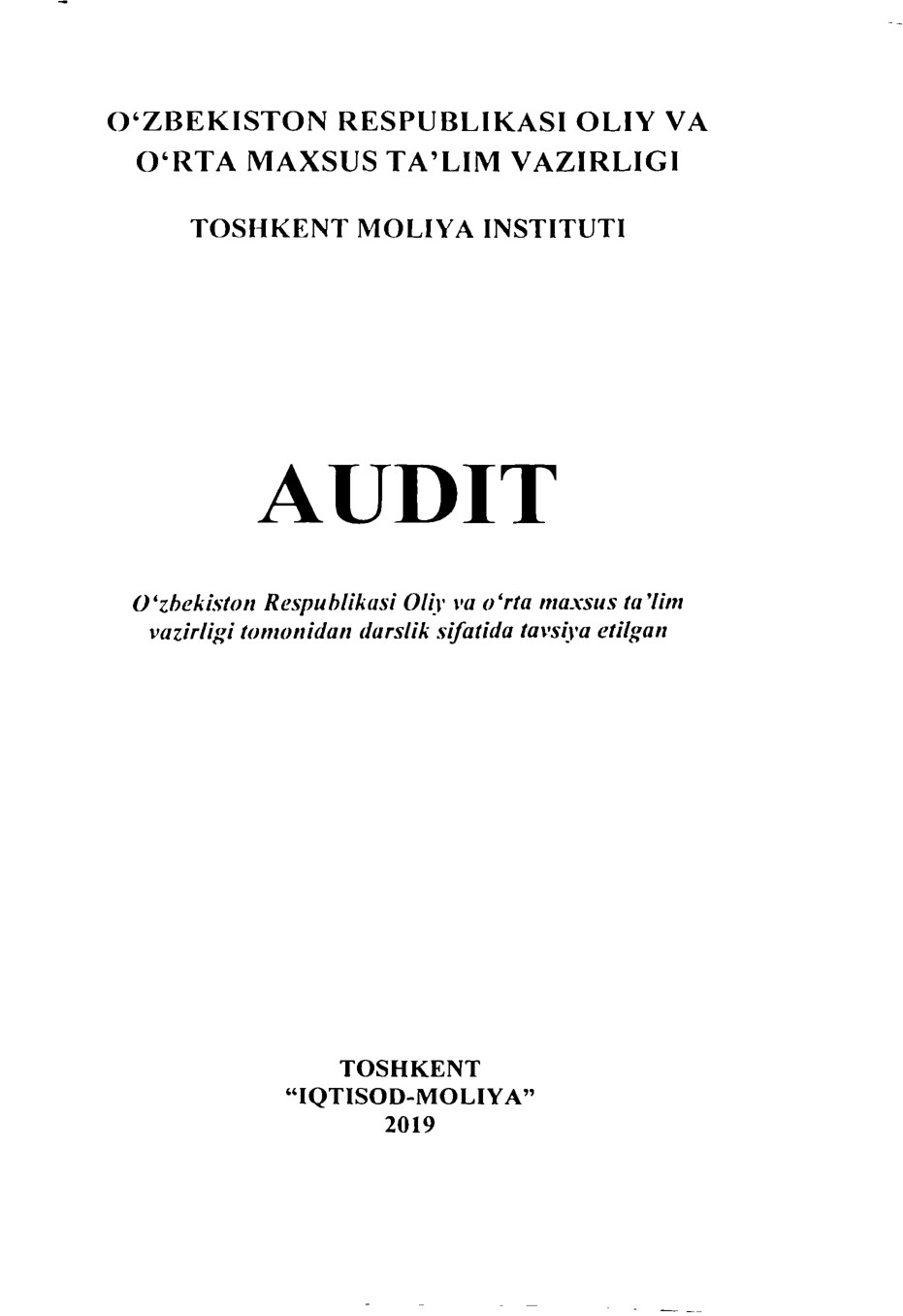 Audit. Darslik. 2019