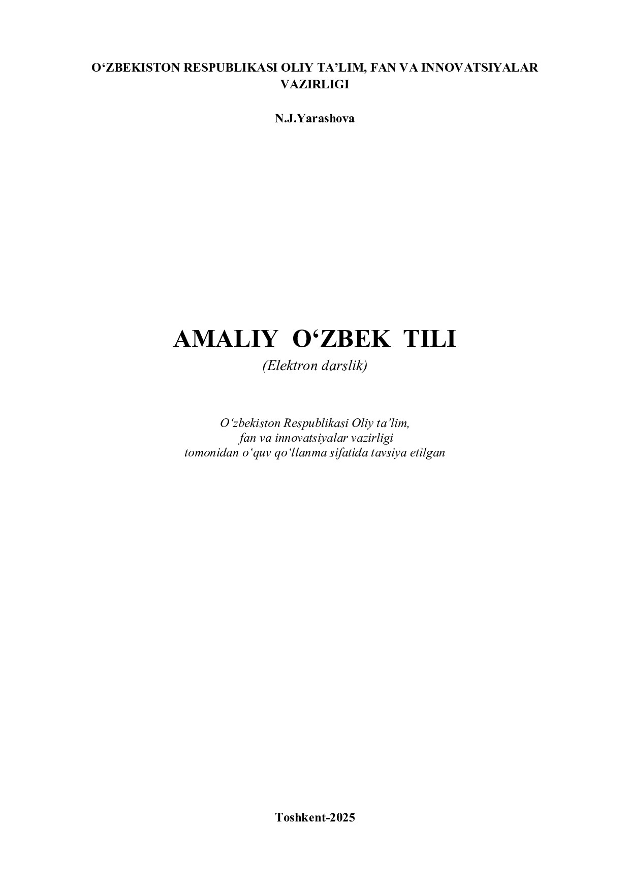 “O‘zbek tili” fanidan o‘quv-uslubiy majmua