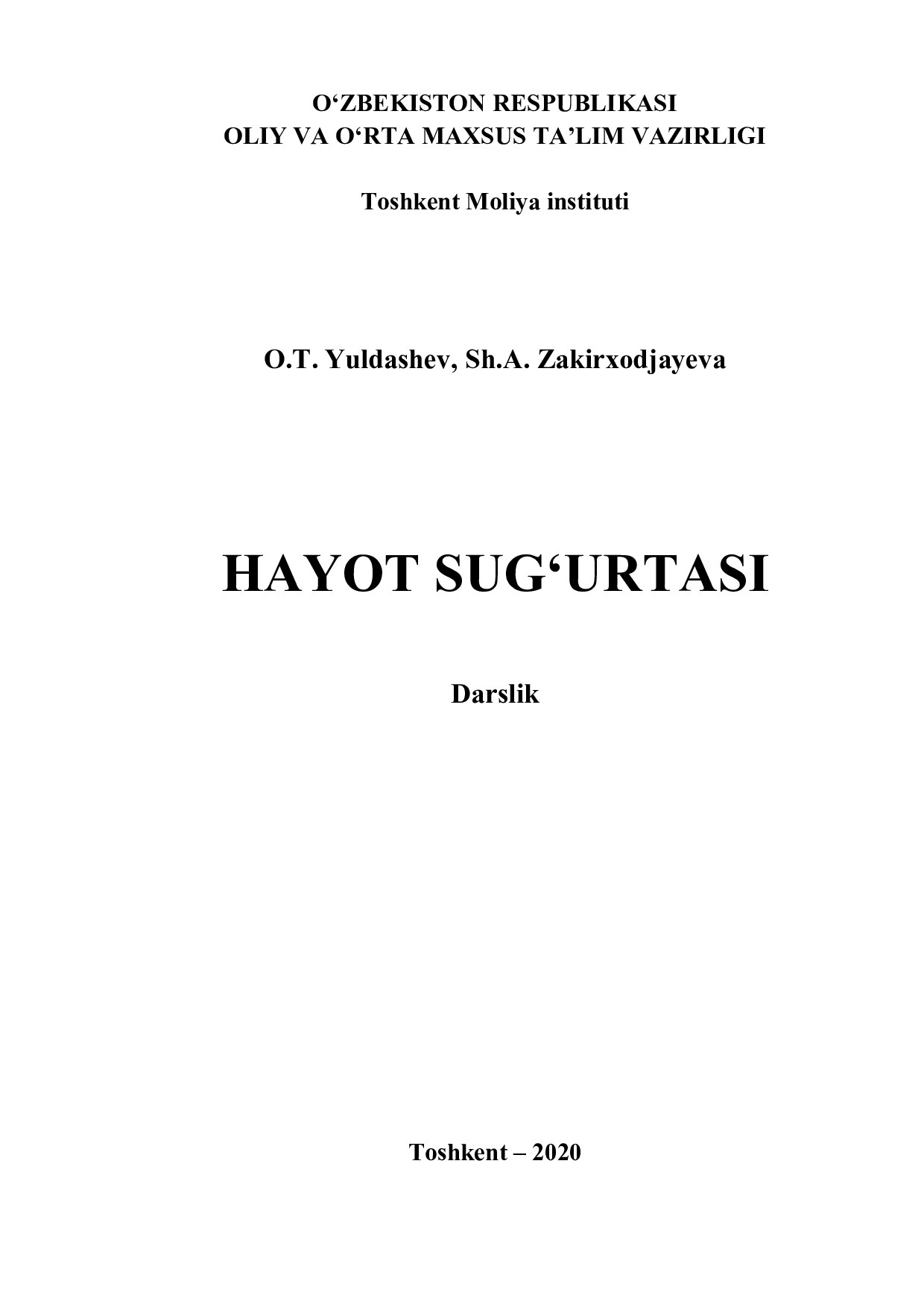 HAYOT SUG'URTASI darslik