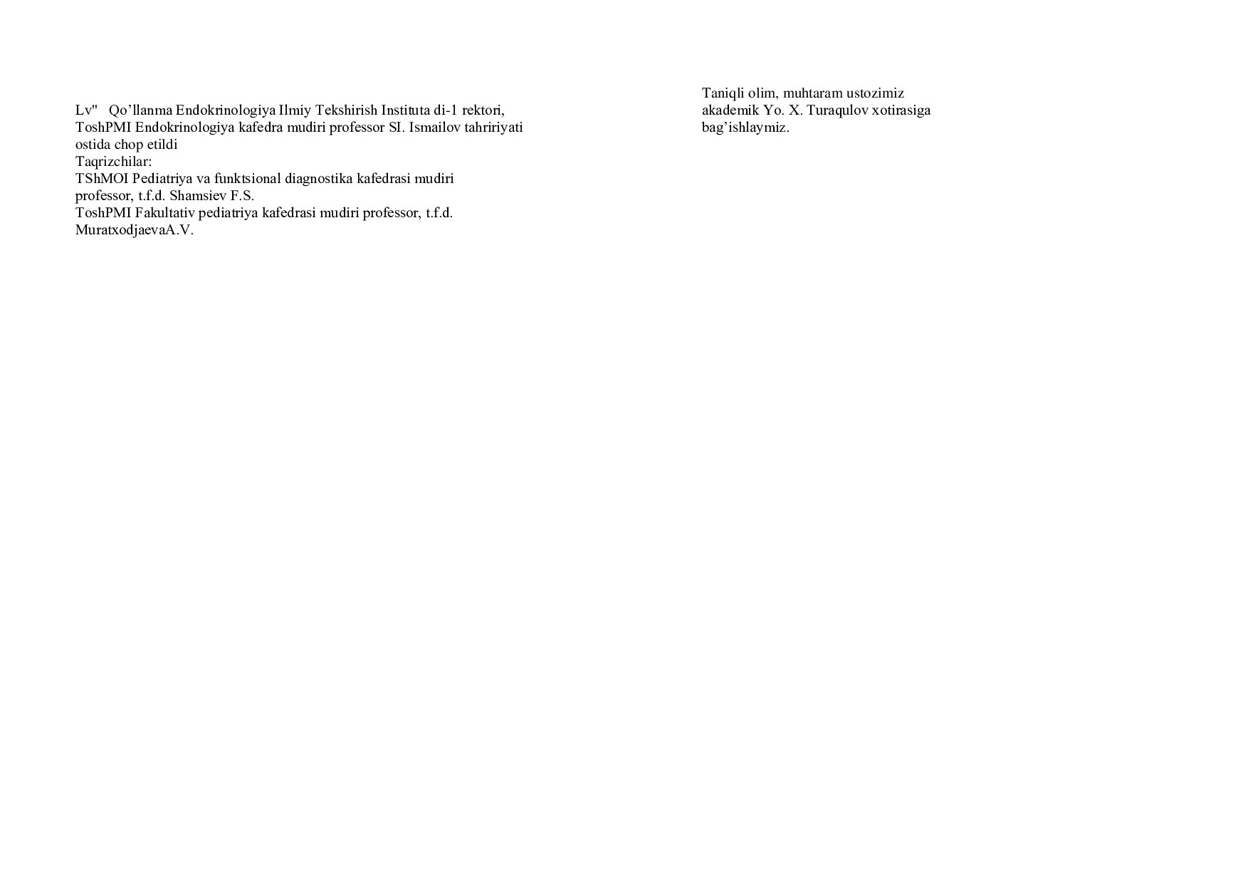 Endokrinologiyadan tanlangan ma'ruzalar to'plami