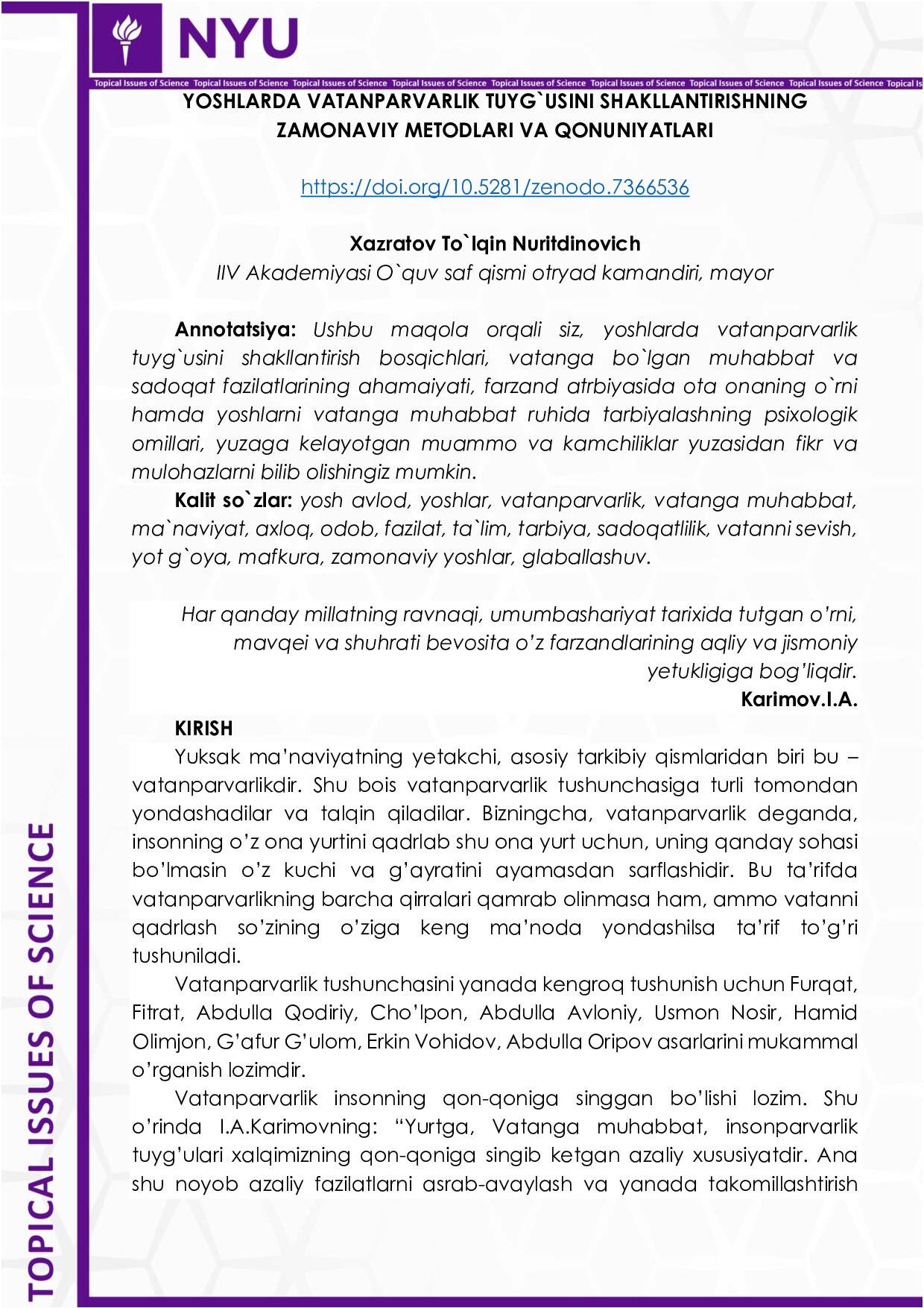 Xazratov To`lqin Nuritdinovich