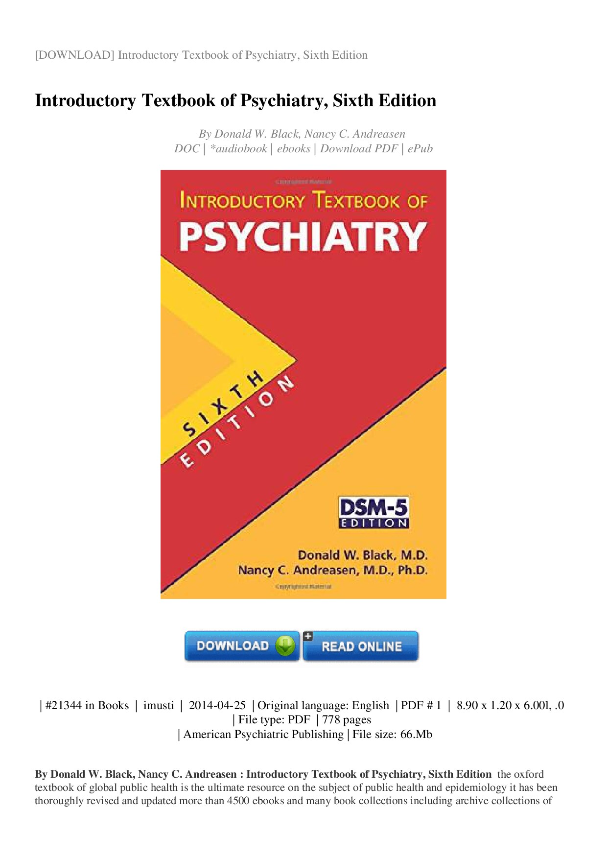 Introductory Textbook of Psychiatry, Sixth Edition