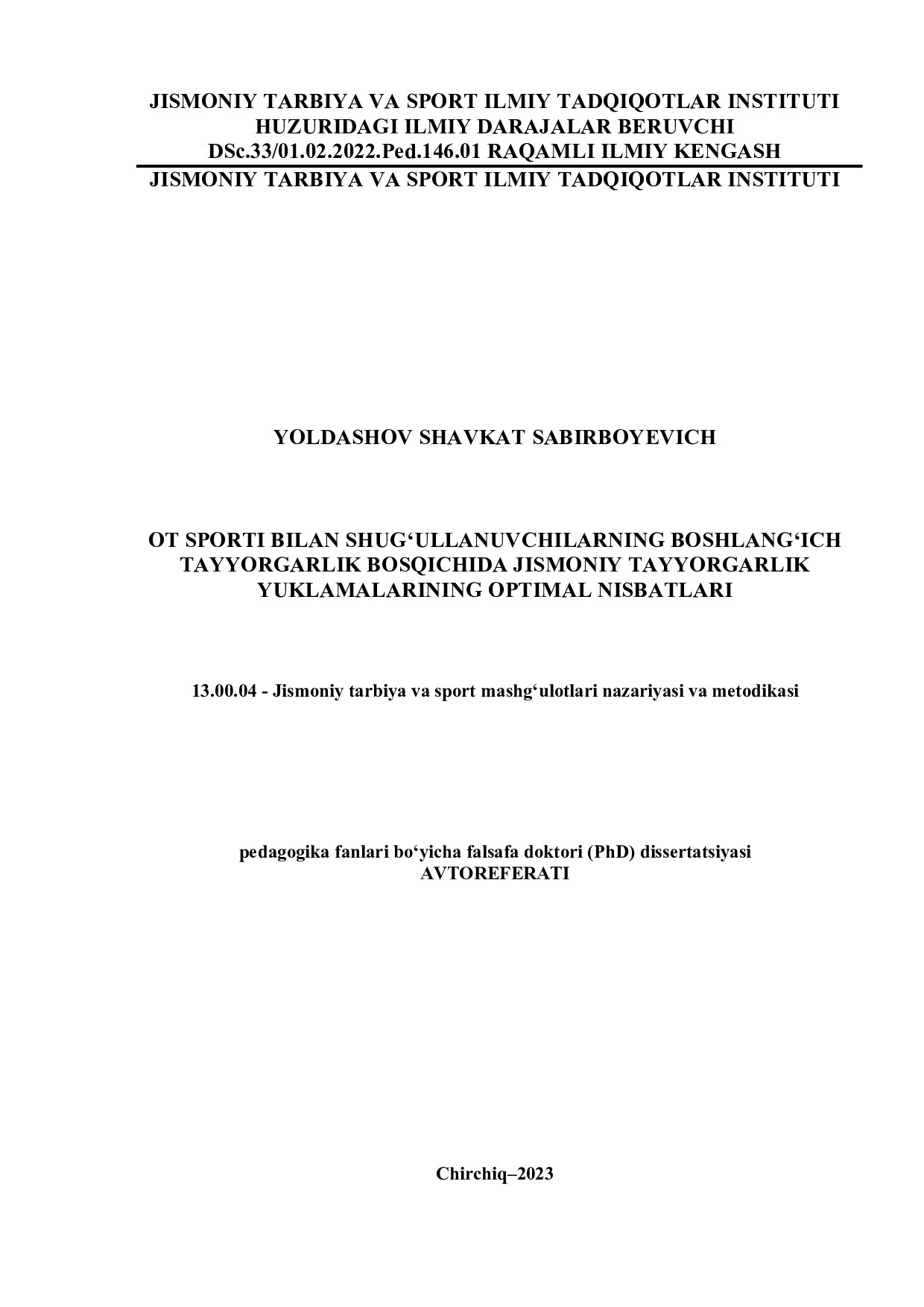 Ot sporti bilan shug`ullanuvchilarning boshlang`ich tayyorgarlik