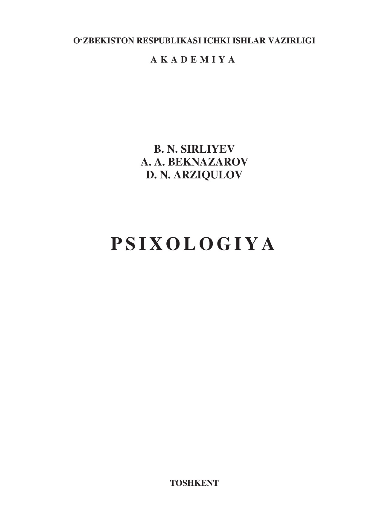 PSIXOLOGIYA Sirliyev B.N., Beknazarov A.A., Arziqulov D.N.