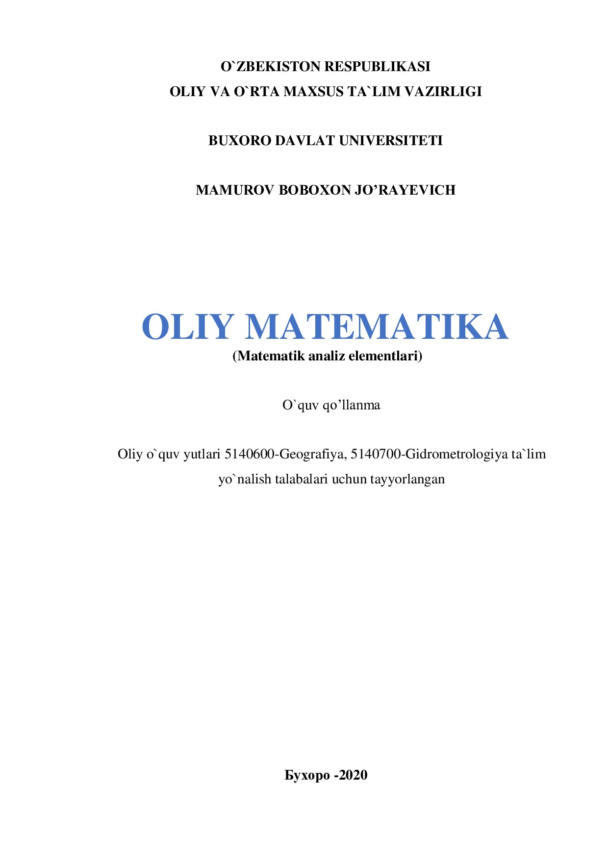 Oliy matematika (matematik analiz elementlari)