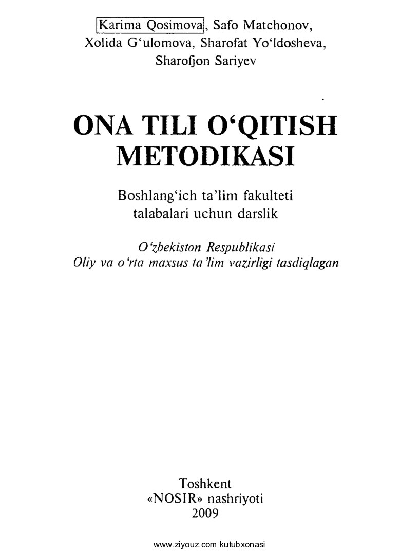 Qosimova K.Ona tili o'qitish metodikasi