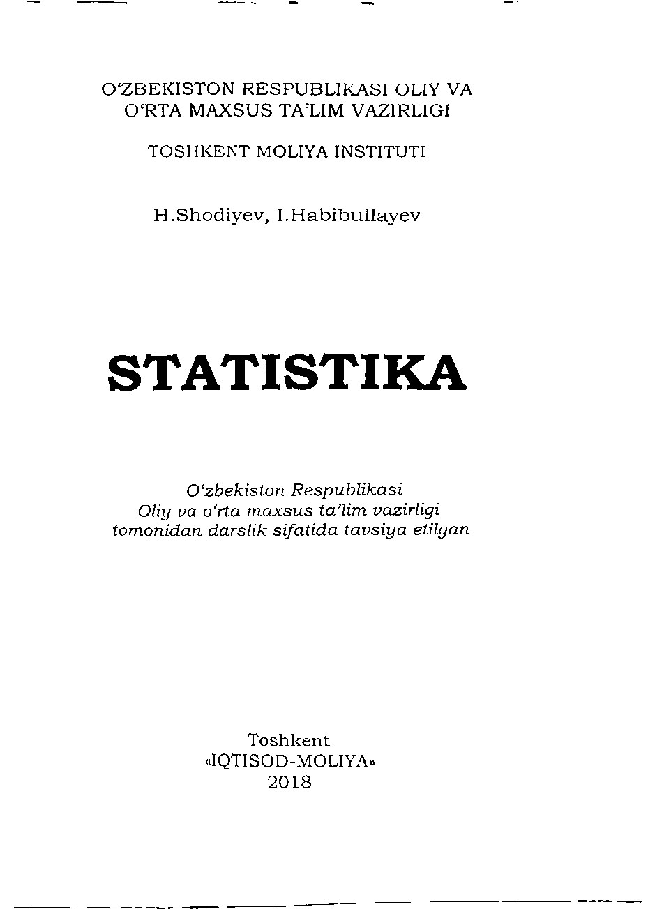 Statistika. Darslik. Toshkent-2018