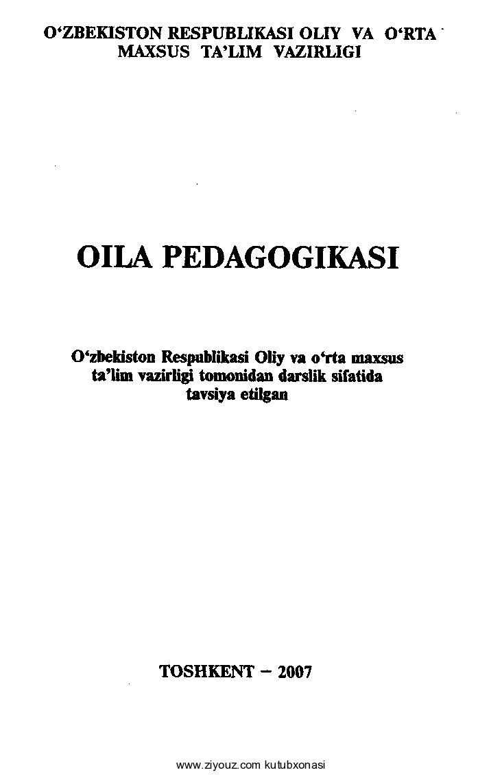 Oila pedagogikasi (O.Hasanboyeva va b.)