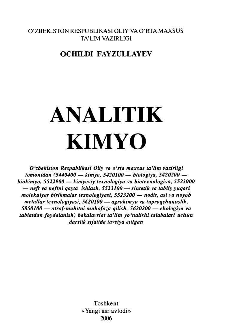 Analitik kimyo fayzullayev