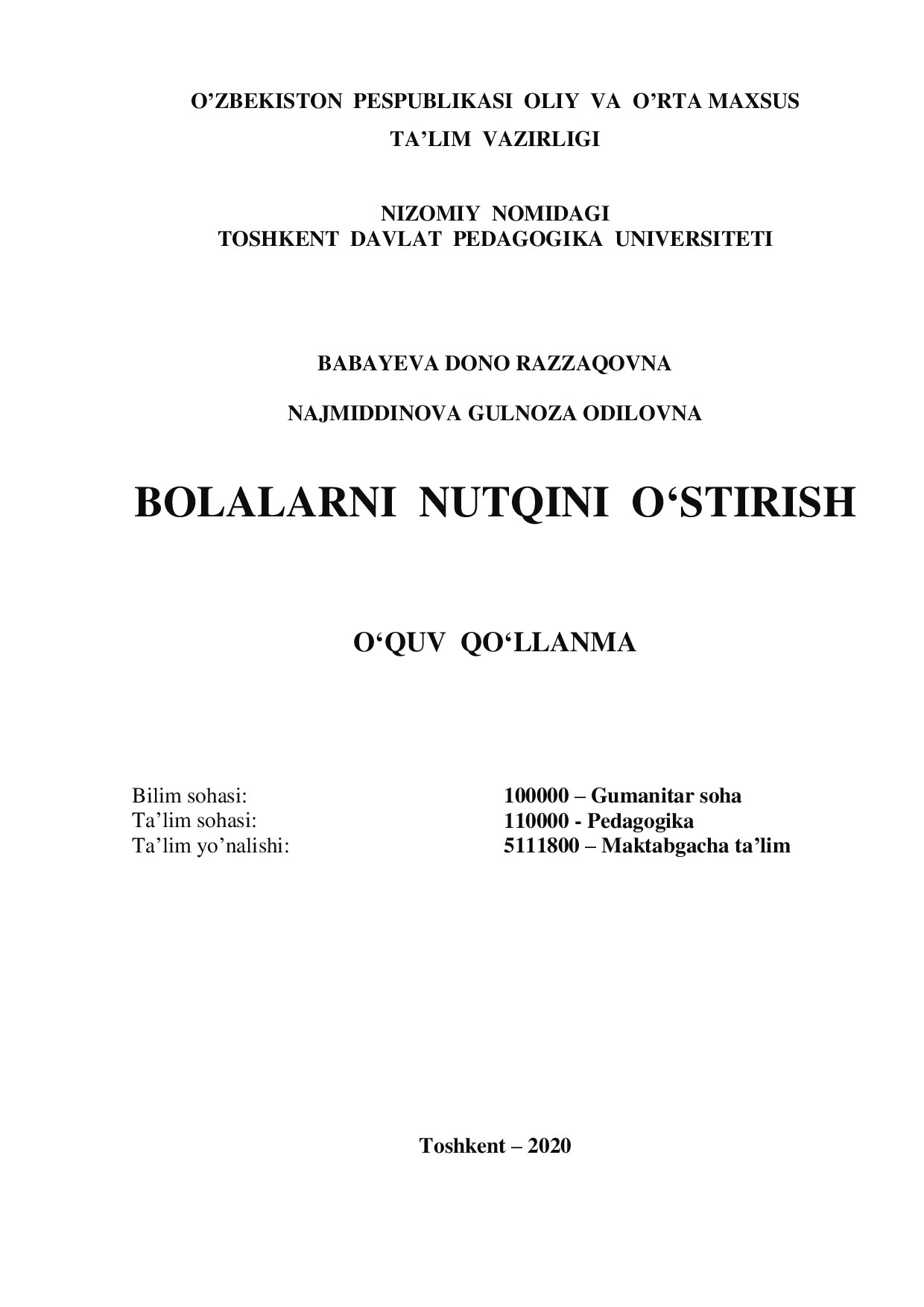 O‘ZBEKISTON PESPUBLIKASI OLIY VA O‘RTA MAXSUS