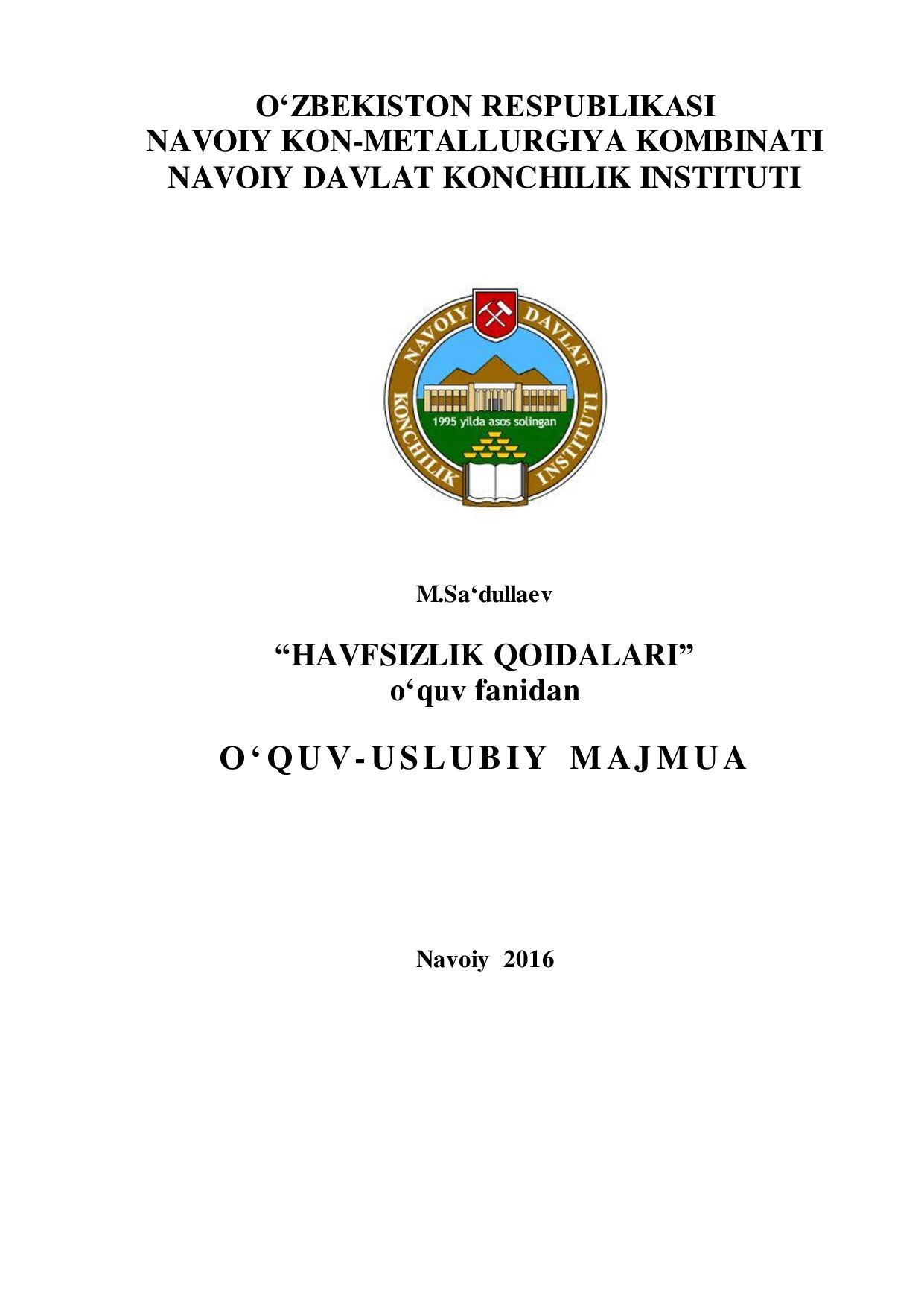 MAJMUA Xavfsizlik qoidalari .2016
