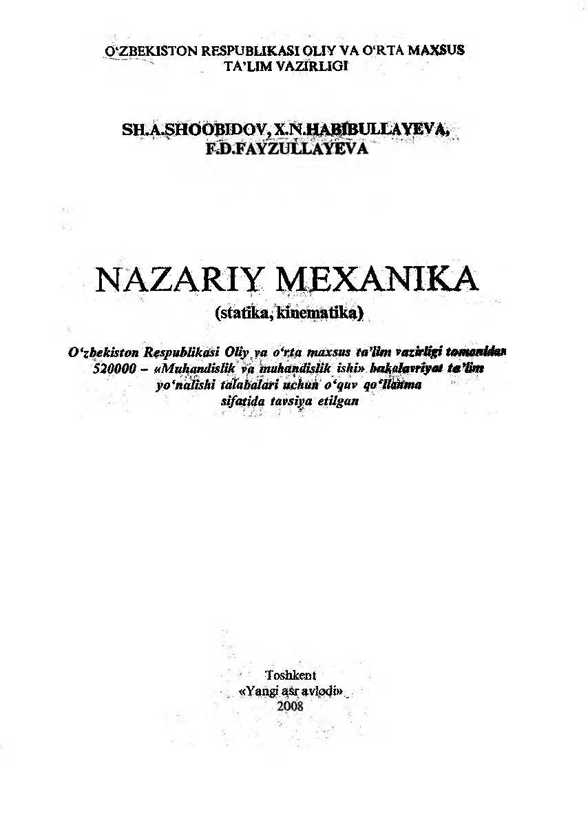 Shoobidov Sh.Nazariy mexanika