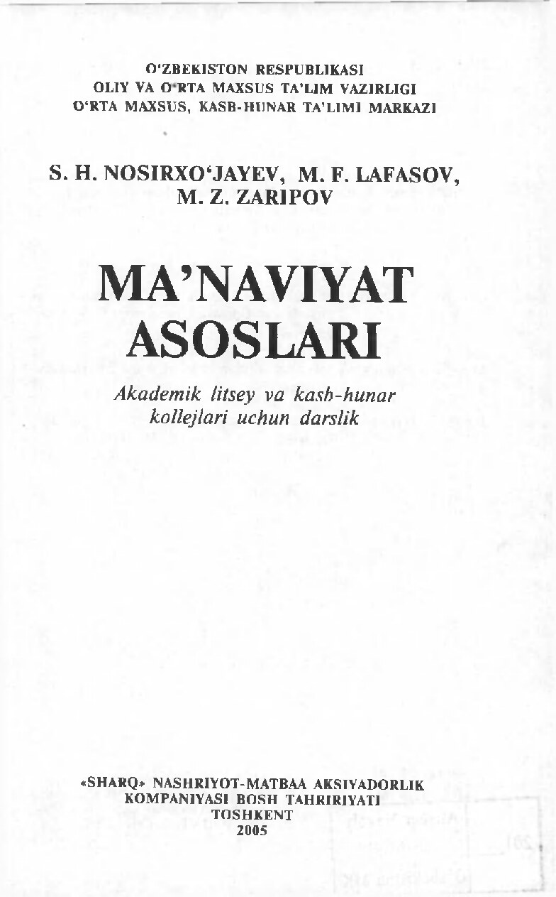 S.Nosirxo`jayev Ma`naviyat asoslari