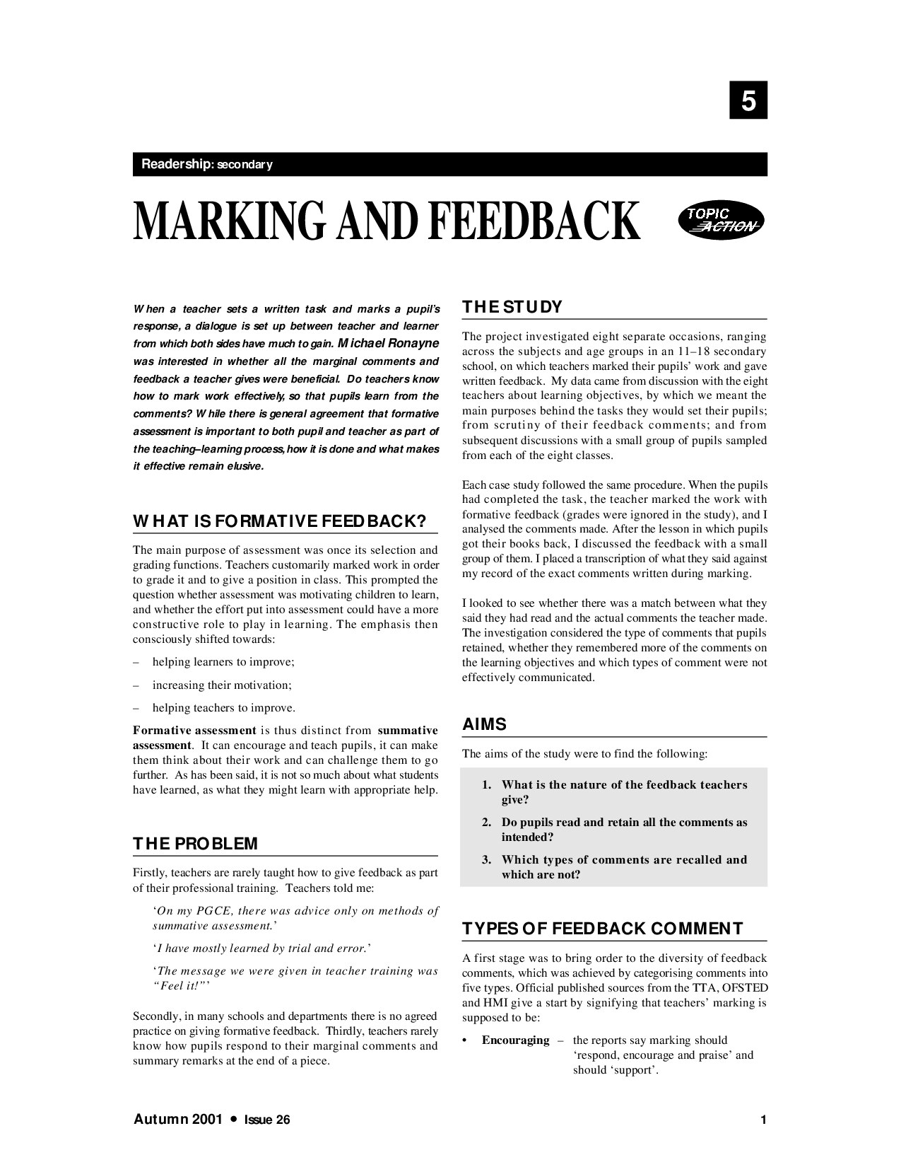 marking and feedback