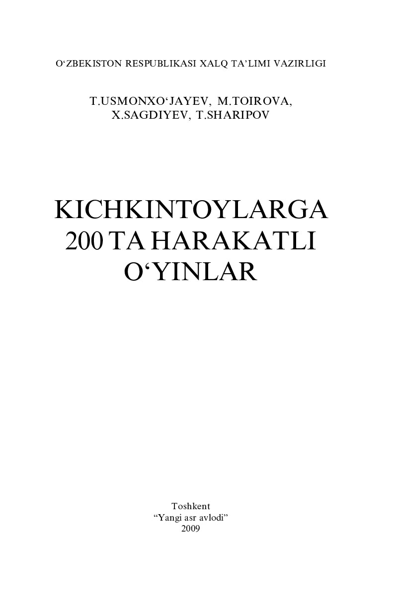 Kichkintoylarga 200 harakatli o'yinlar