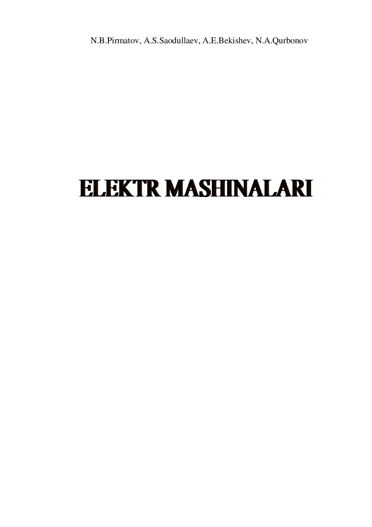 Elektr mashinalari N. B. Pirmatov