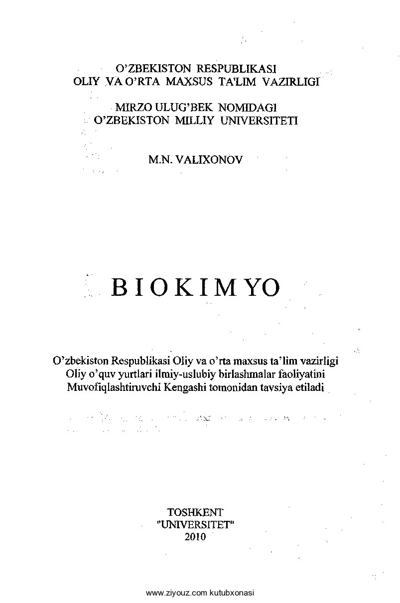 Valixonov M. Biokimyo