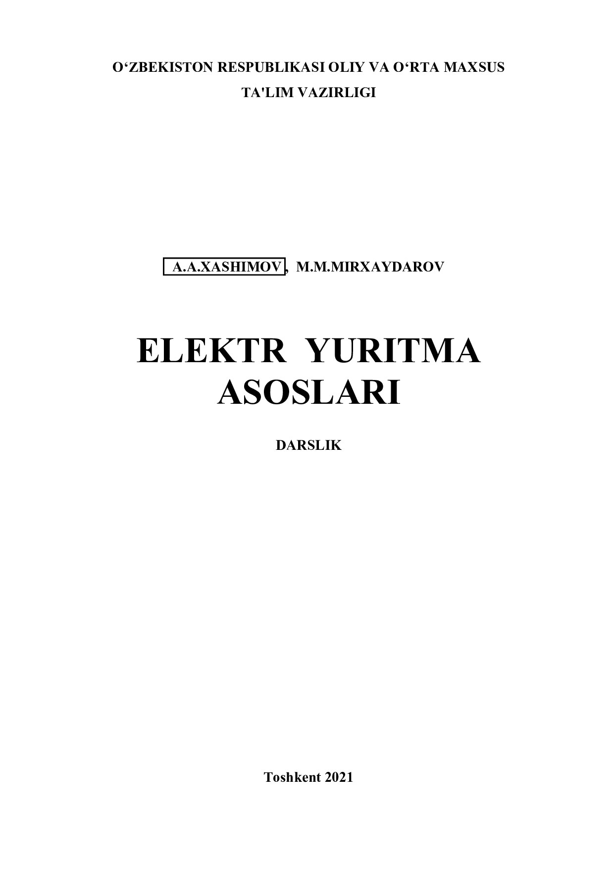 Elektron yuritma asoslari Xashimov