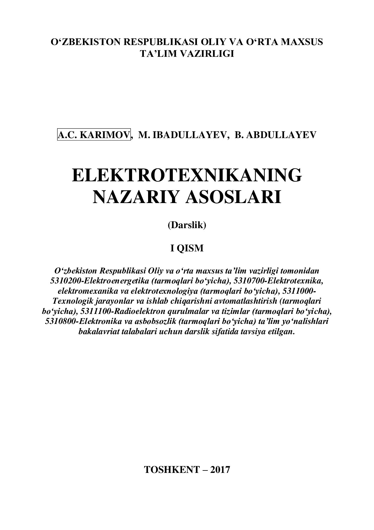 Elektrotexnikaning nazariy asoslari