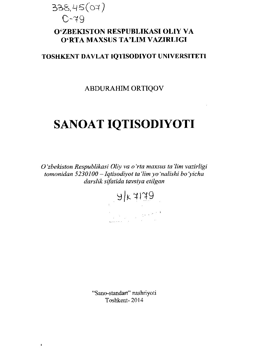 Arm.Sanaot iqtisodiyoti. 2014y. Ortiqov A.