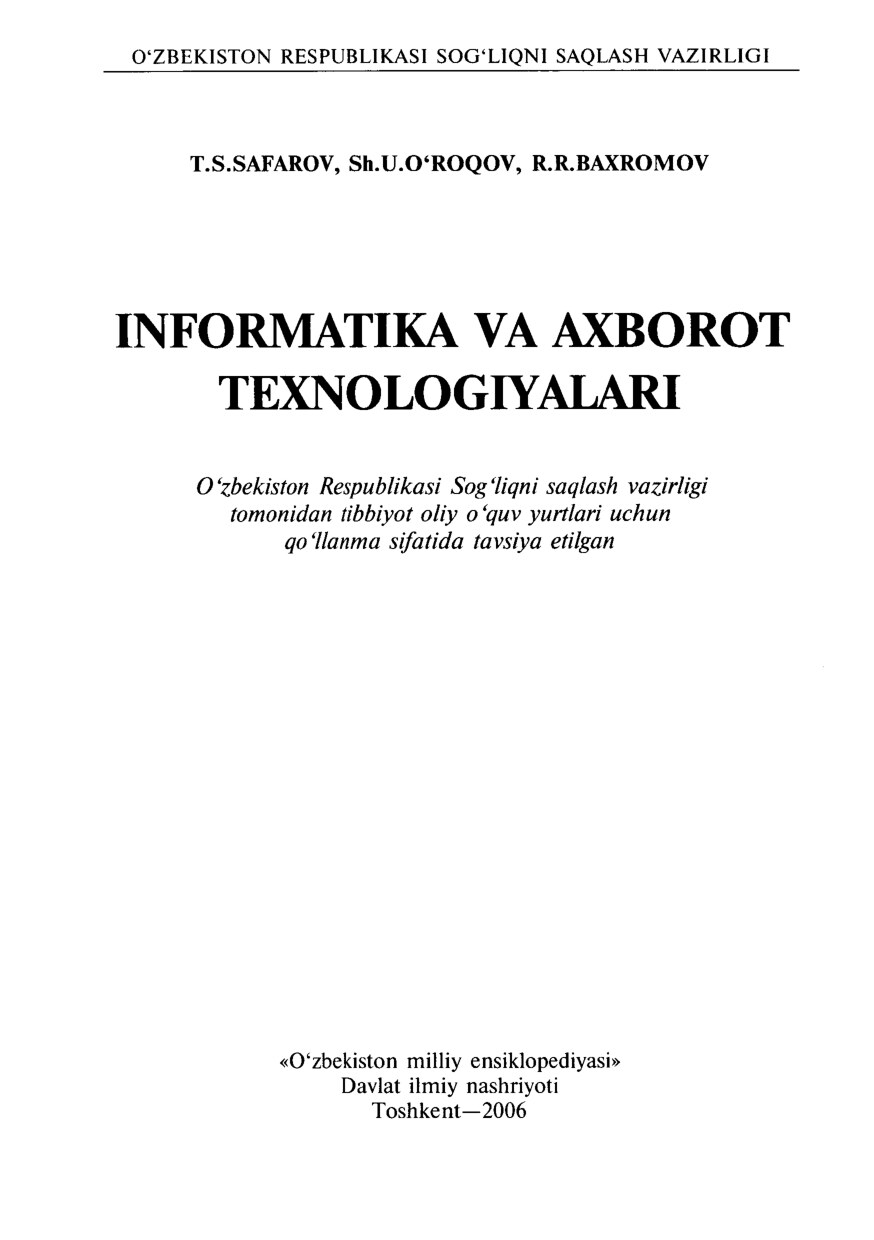 T.Safarov - Informatika va axborot texnalogiyalari