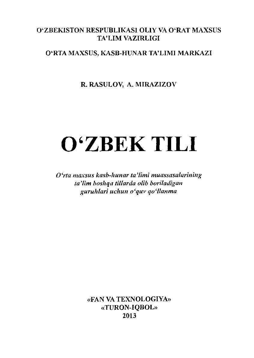 rasulov r. o'zbek tili