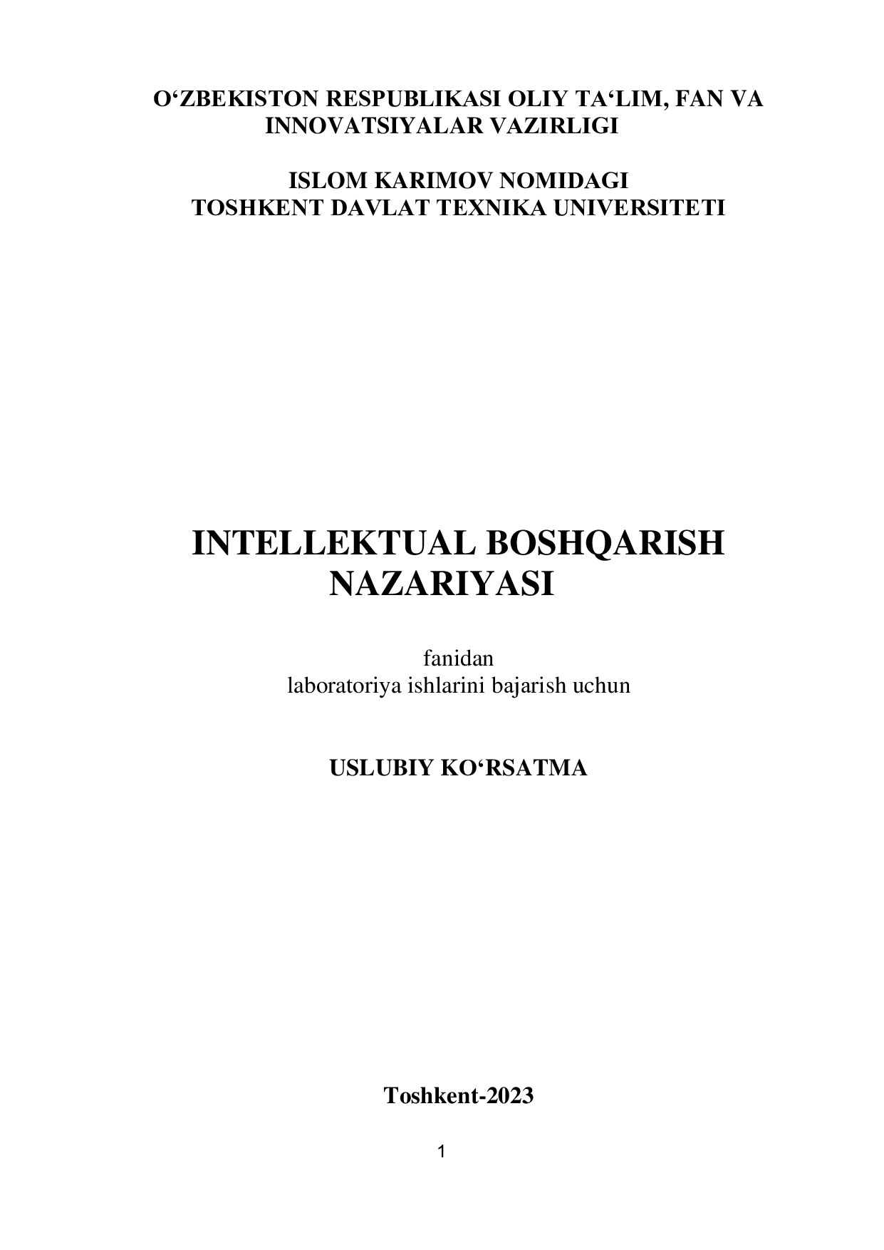 Intellektual boshqarish nazariyasi Siddikov