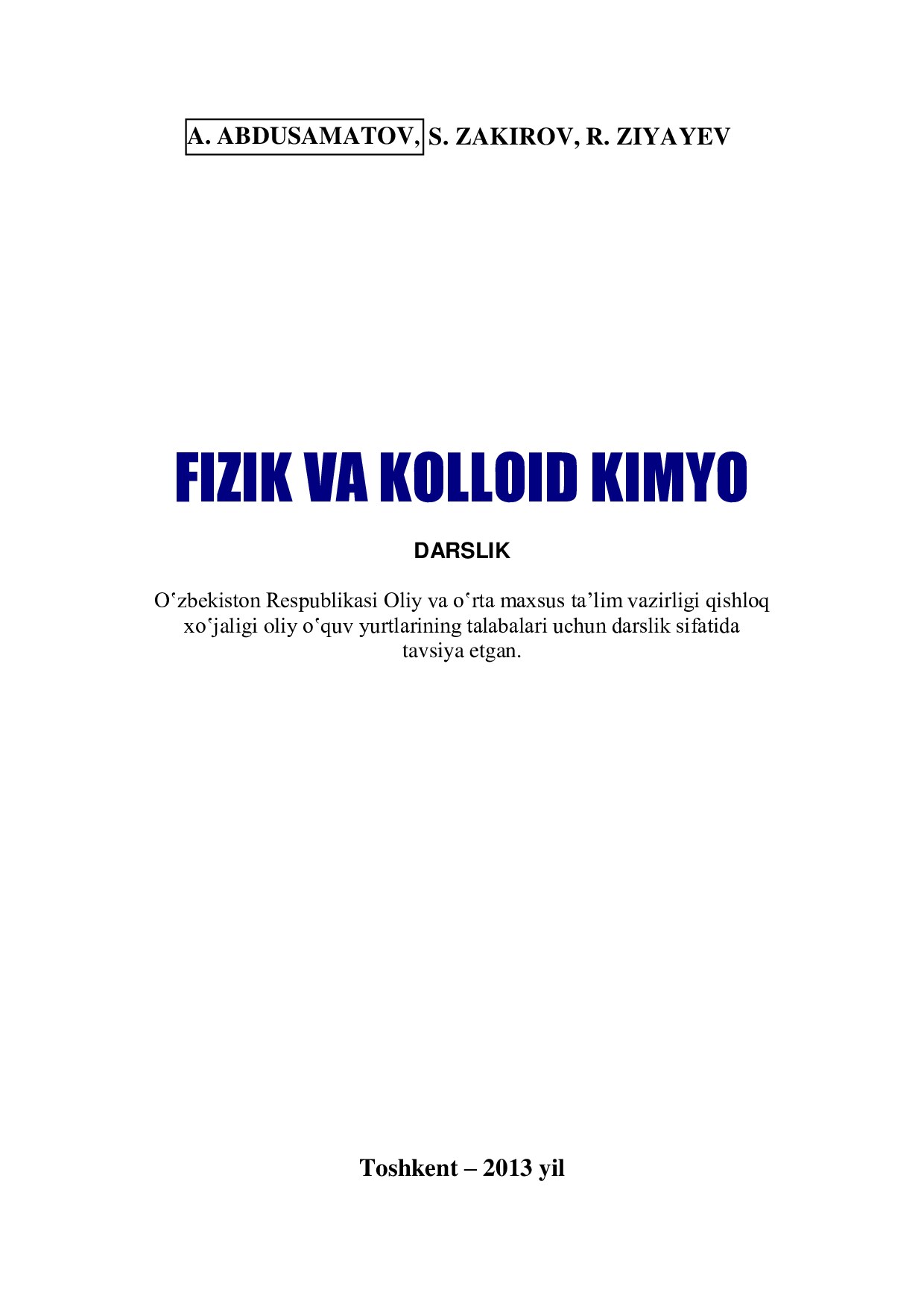 Fizik va kolloid kimyo