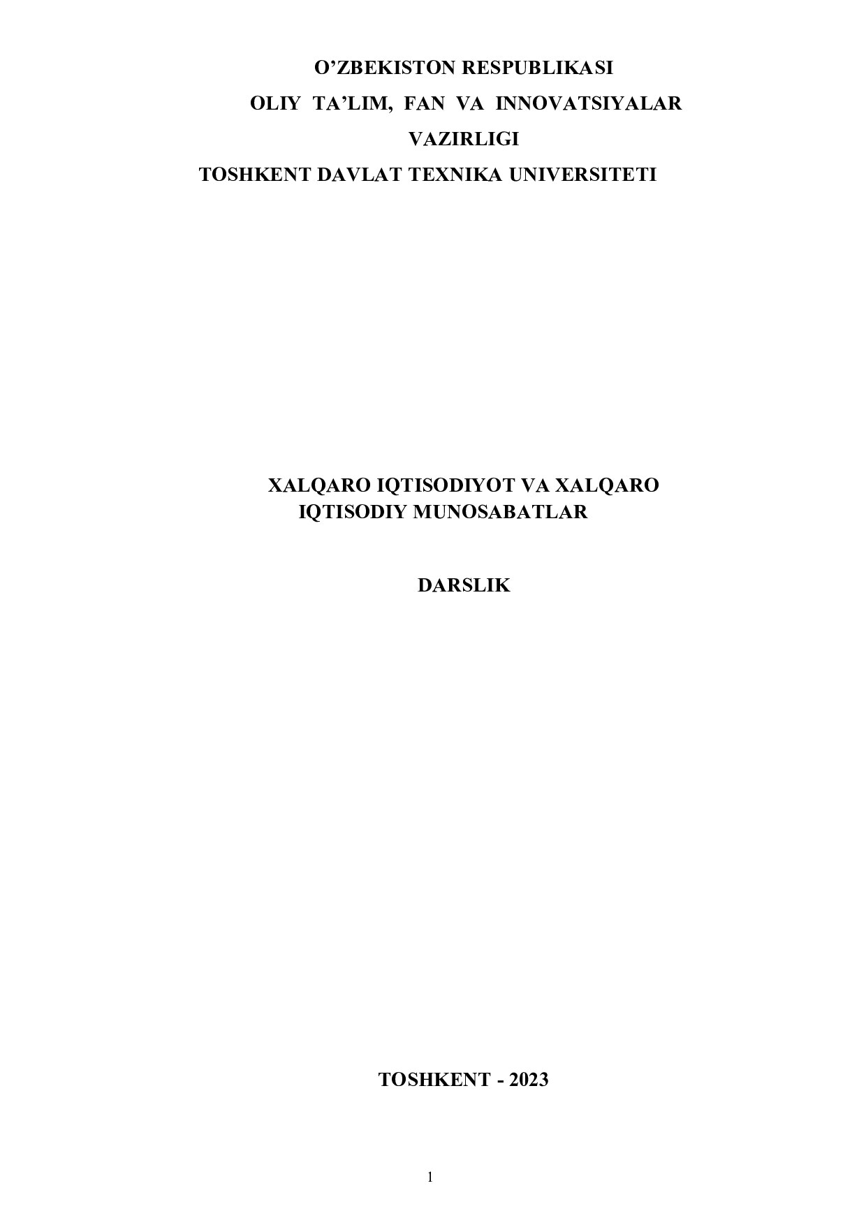 Xalqaro iqtisodiyot va xalqaro iqtisodiy munosabatlar