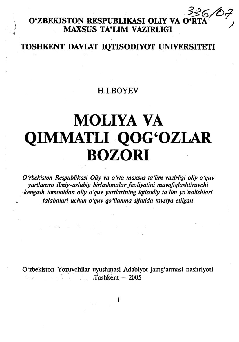 Moliya va qimmatli qog'ozlar bozori