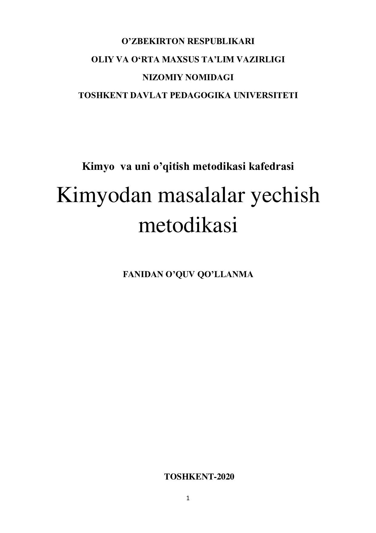 Kimyodan masalalar yechish metodikasi