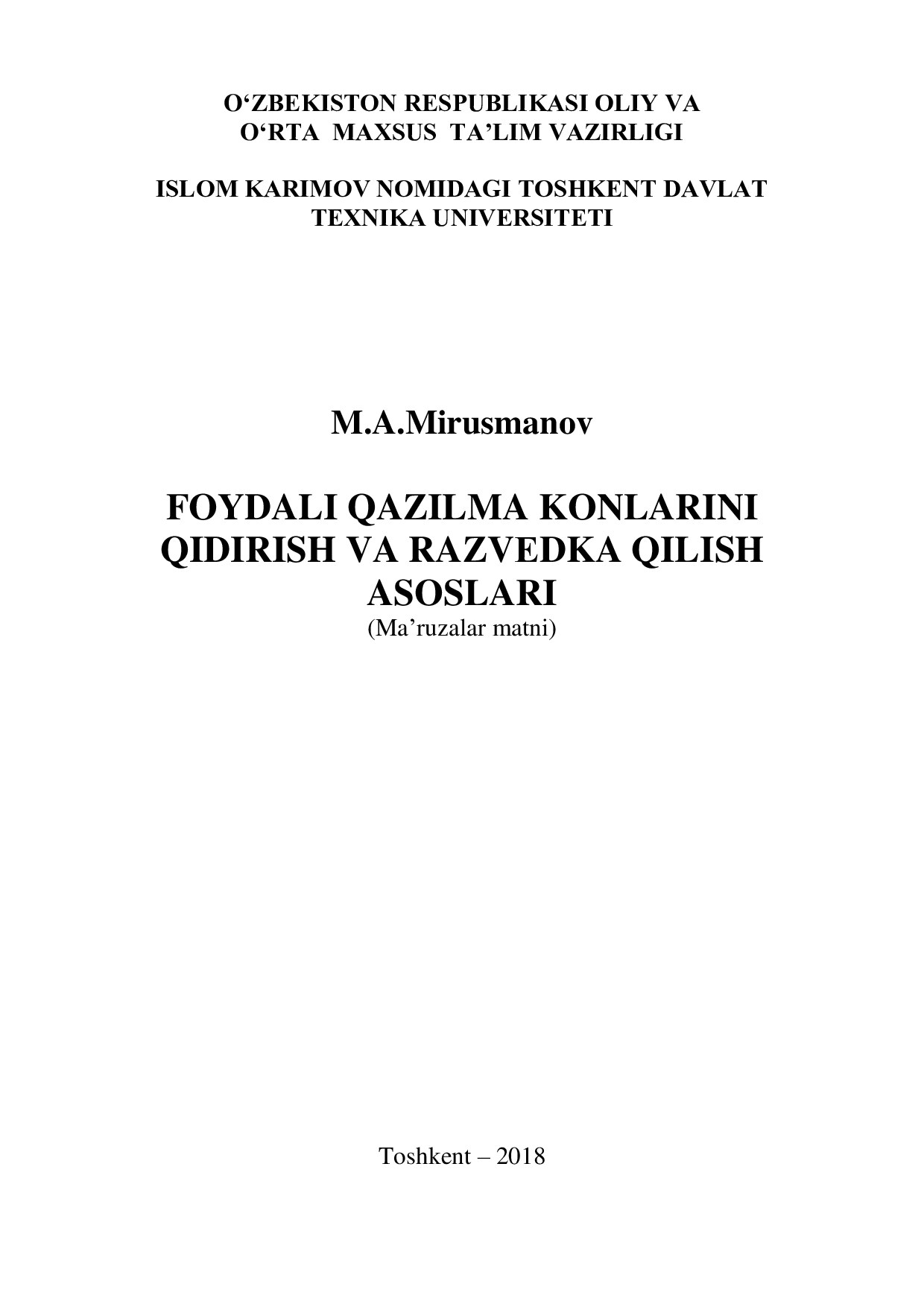 Foydali qazilma konlarini qidirish va razvedka qilish asoslari