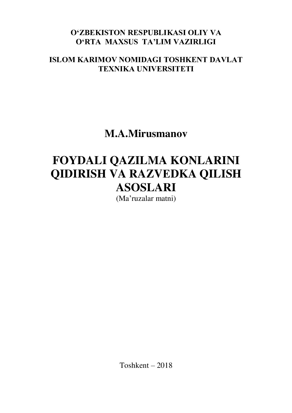 Foydali qazilma konlarini qidirish va razvedka qilish asoslari