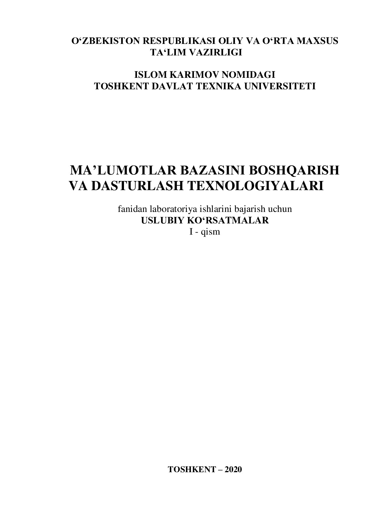 Laborotoriya_MA’LUMOTLAR_BAZASI_BOSHQARISH_VA_DASTURLASH_TEXNOLOGIYASI