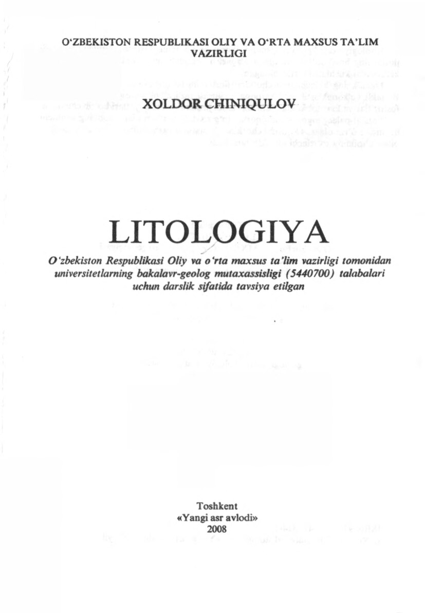 Litologiya darsligi.CHINIQULOV