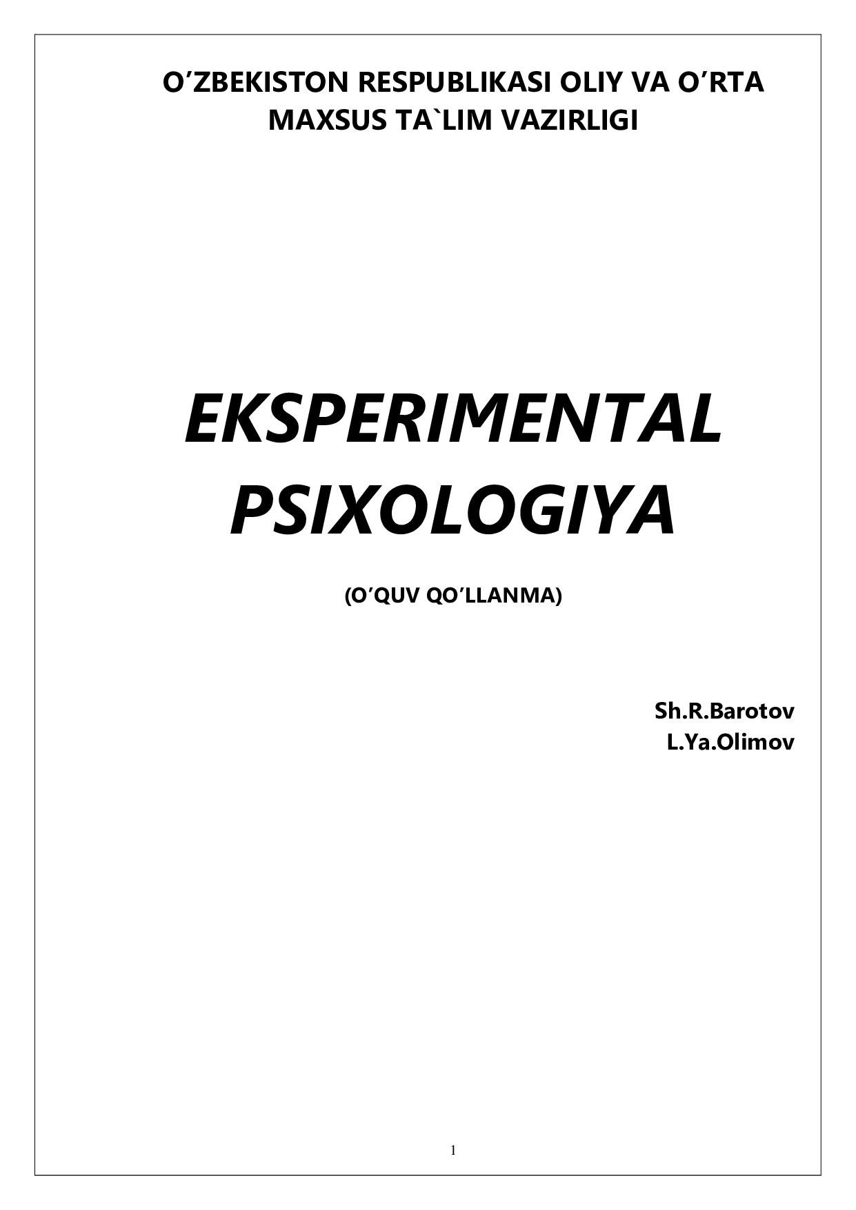 O’ZBEKISTON RESPUBLIKASI OLIY VA O’RTA MAXSUS TA`LIM VAZIRLIGI