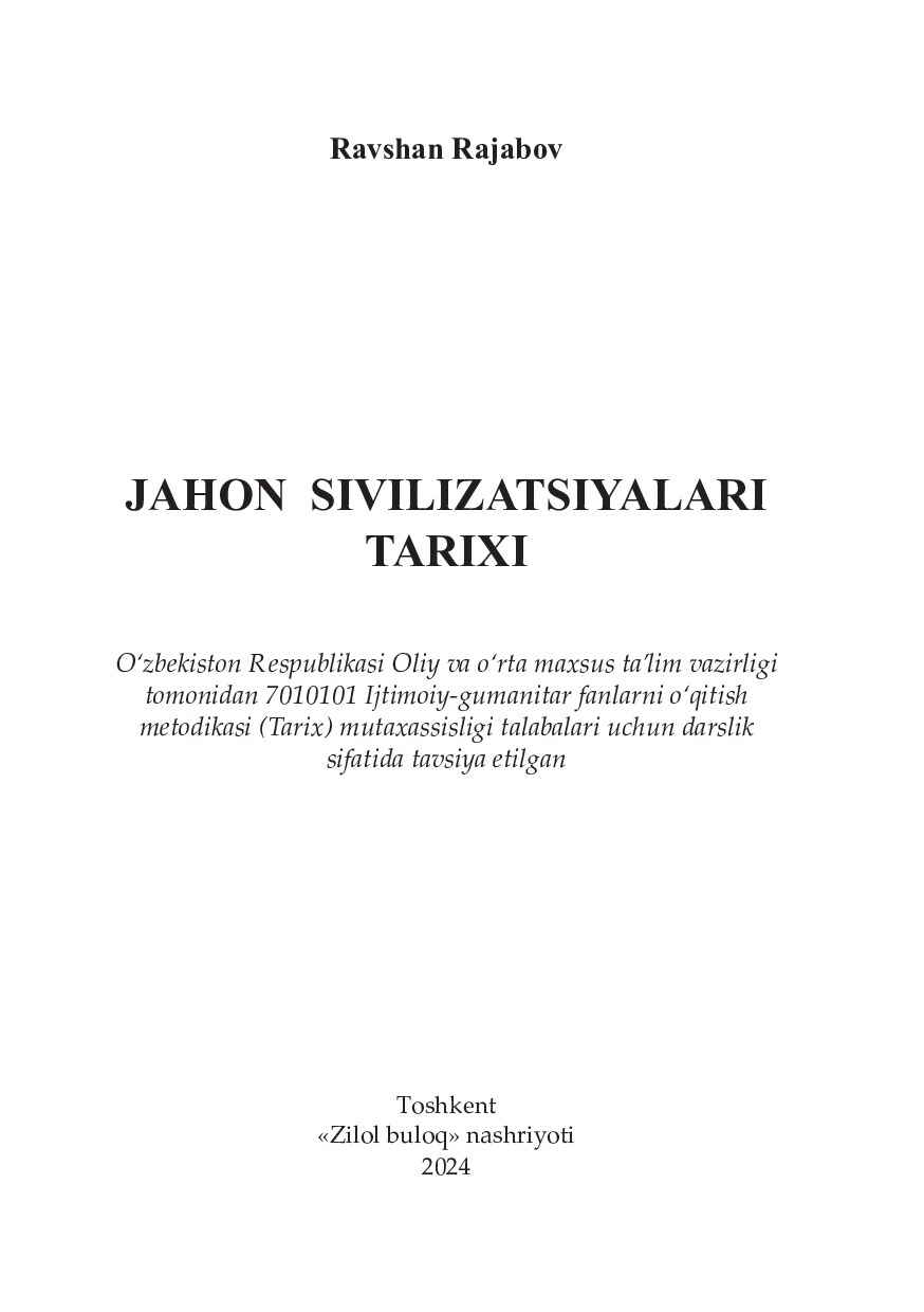 RAJABOV Jahon sivilizatsiyalari tarixi 2024