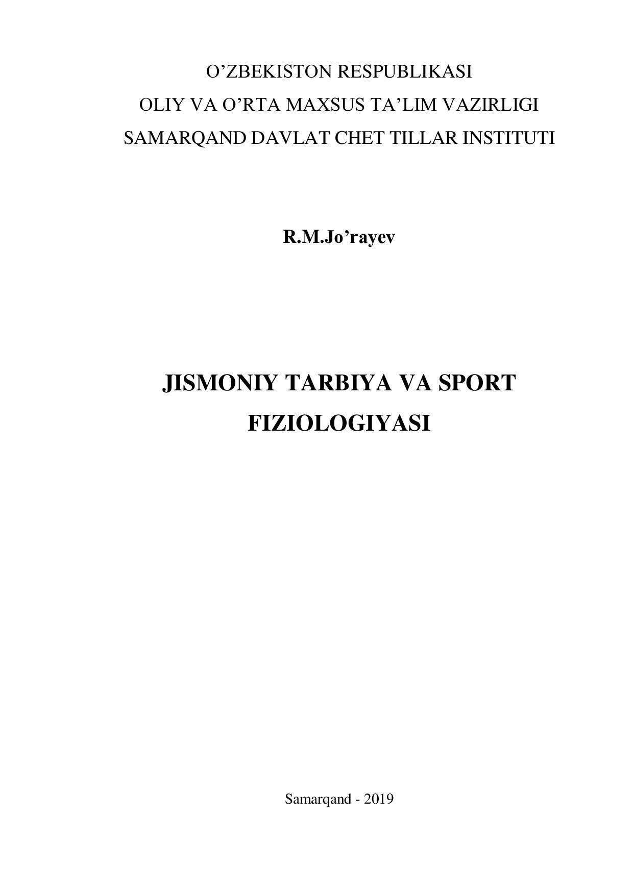 JISMONIY TARBIYA VA SPORT FIZIOLOGIYASI OQUV QOLLANMA