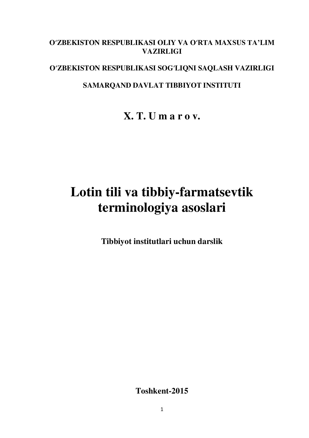 Lotin tili va tibbiyfarmatsevtik terminologiya asoslari