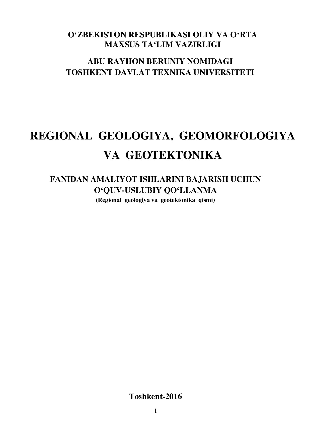 Regional geologiya, geomorfologiya va geotektonika