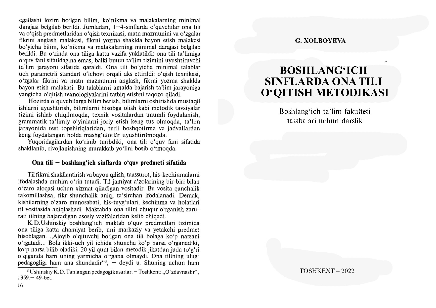 Boshlang'ich sinflardA ona tili o'qitish metodikasi