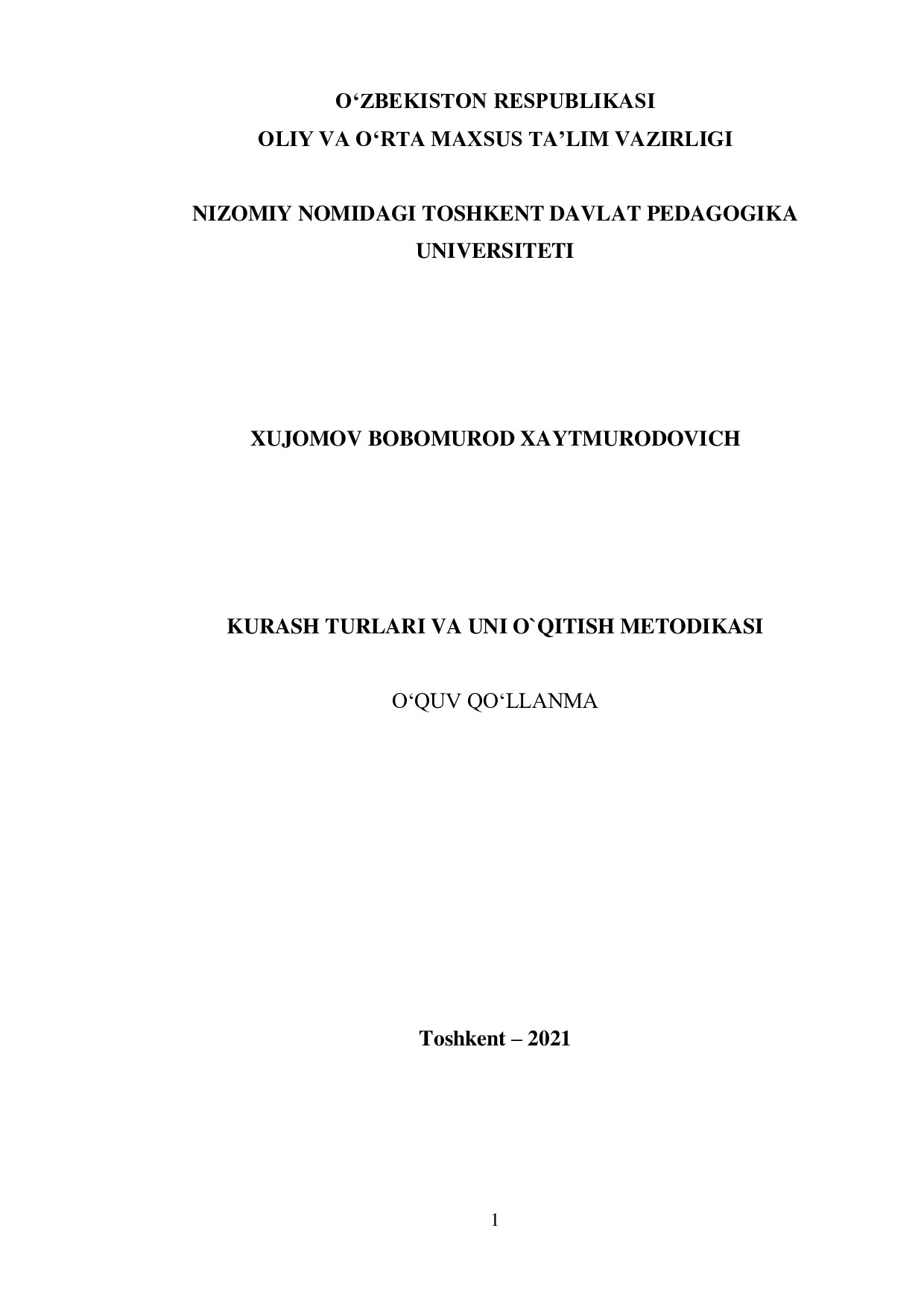 Kurash turlari va uni o'qitish metodikasi